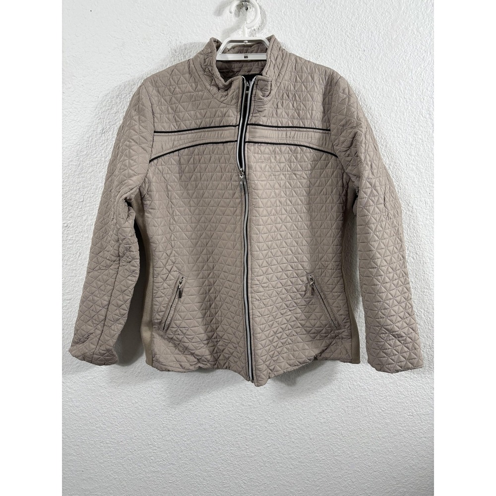 SAISKA Jacket Womens‎ XL Beige Quilted Full Zip Outdoor Lined Polyester Coat - Picture 2 of 9